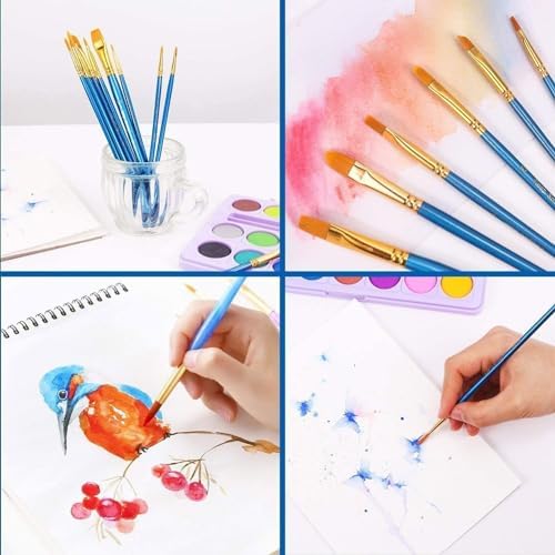 Paint Brush Set, 6 Packs / 60 pcs Watercolor Brushes Painting Brush Nylon Hair Brushes for All Purpose Oil Watercolor Painting Artist Professional Kits.