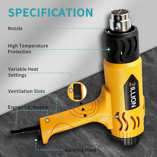 1800W Heat Gun, 100℉ to 1200℉ Heat Shrink Gun with 4 Nozzles