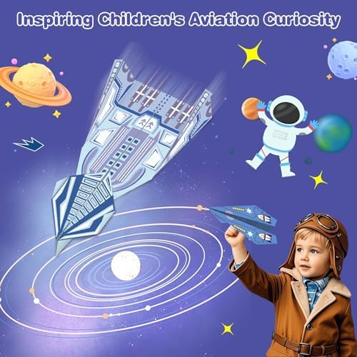 LEERYOUQU Kids Paper Airplane Kit, Creative Paper Airplane Book with 16 Classic Designs & 32 Planes Sheets, Origami Airplanes Kit for Kids Ages 8-12 +(New English Instructions)