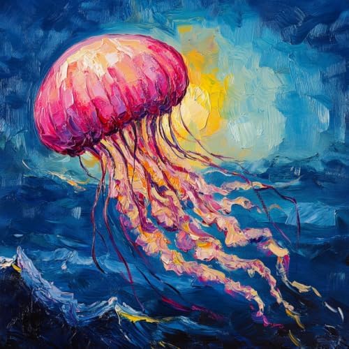 Paint by number Oil Painting for adult，Ocean Jellyfish，frameless，40x40cm