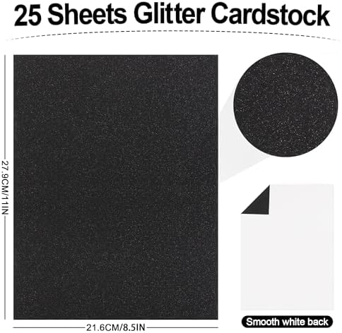 25 Sheets Black Glitter Cardstock 92lb Thick Sparkle Paper 8.5 x 11in