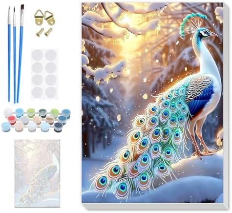 SENQAO Christmas Paint by Numbers for Adults Beginners Framed, Peacock Adults' Paint-by-Number Kits, Adult Paint by Number Kits on Canvas, Acrylic Number Painting for Home Decor, 8x12inch