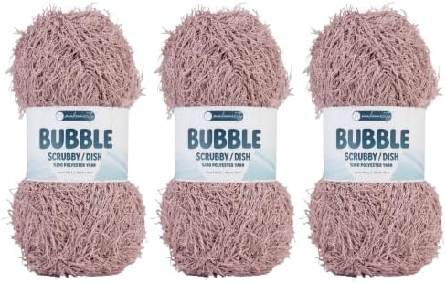 Makromecity Bubble Scrubby Yarn - 100% Premium Polyester Yarn for Crocheting and Knitting - 3.5 Oz (100g), 98 Yds (90m) - Ideal for Dishcloths, Crafting & Bath Washcloths (Dusty Rose, 3 Skeins)