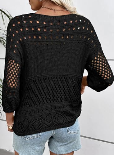 EVALESS Crochet Tops for Women Hollow Out Knit Sweaters