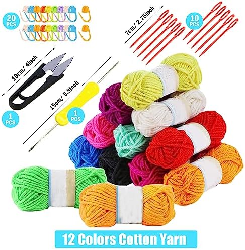 Allazone 58 PCS Clear Plastic Mesh Canvas Sheets for Embroidery, Plastic Mesh Sheets Plastic Canvas with 12 Color Acrylic Yarn for DIY Sewing Bag