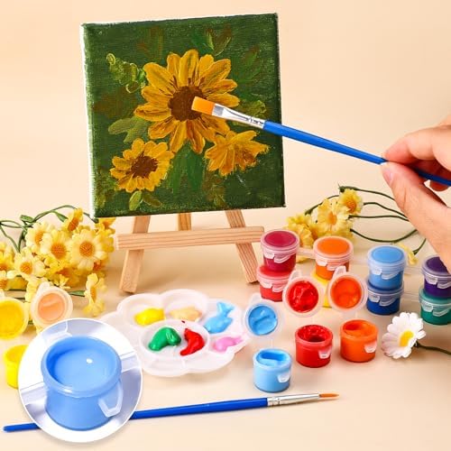 322PCS Washable Acrylic Paint for Kids Arts and Crafts, 23 Gouache Watercolor Paint Combination Sets of 12 Colors for Party Classroom Painting Supplies,23 Flat and 23 Pointed Brushes