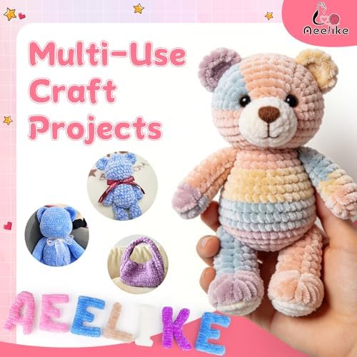 Aeelike 3 Pack Chenille Yarn,Soft Polyester,Each 100g/10.5oz 197yds,SkyBlue