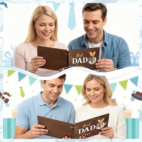 CY2SIDE Best Dad Ever Album Scrapbook - Father’s Day Wooden Scrapbook Craft Kit, DIY Photo Memories Book with 30 Pages Birthday Gift for Father’s Day, DIY Handmade Scrapbook Gift for Dad Grandpa