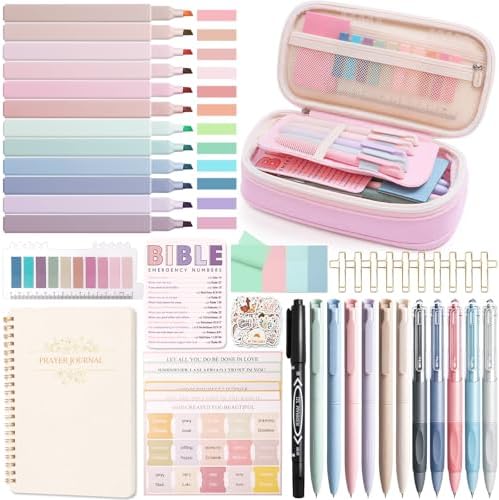 XKDOUS 40 Bible Study Kit, Journaling Supplies for Women with Case, Pink