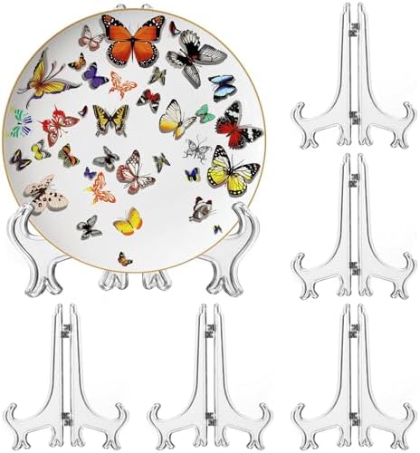 LonlyEagle 6 Pack 10 Inch Clear Plastic Easels or Stand/Plate Holders to Display Pictures or Other Items at Weddings, Plate Stands for Home Decoration, Birthdays, Tables