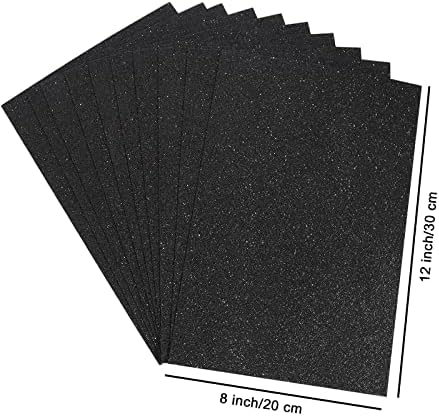 10 Sheets Glitter Paper Sheet for Crafts April Fool's Memorial Father's Day Juneteenth Decor Table Decorations, A4 Cardstock Self-adhesive Paper for Father’s Day Construction Scrapbook Decor (Black)