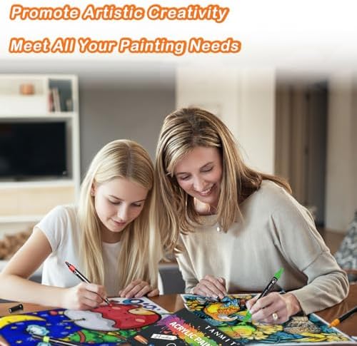 TANMIT 24 Colors Acrylic Paint Markers, Dual Tip Acrylic Paint Pens with Dot & Fine Tips For Fabric, Rock, Wood, Glass, Eggs, Scrapbook, DIY Crafts Making Art Supplies - Teacher Appreciation Gift