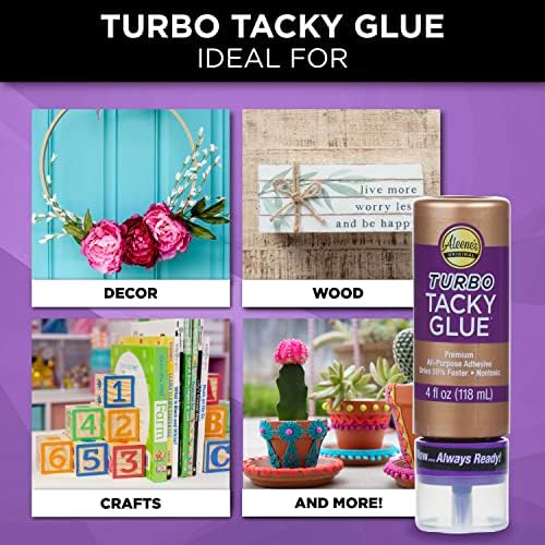 Aleene's Turbo Tacky Glue for Crafts in Always Ready Bottle, Strong Bond Adhesive, Nontoxic, Dries Clear, 4 fl oz