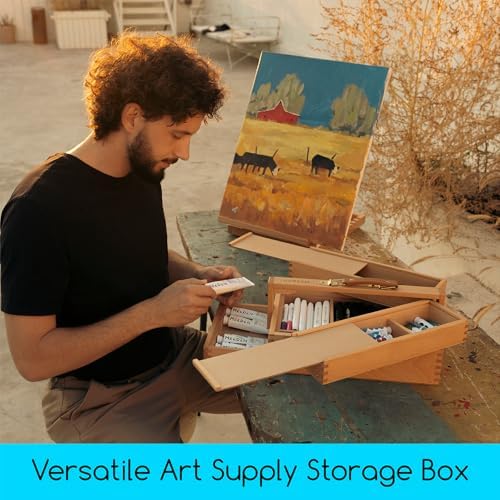 MEEDEN Portable Artist Supply Storage Box: Foldable Beech Wood Box
