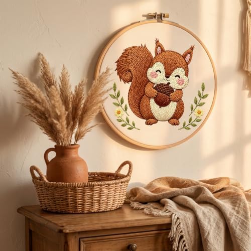 Nuberlic Embroidery Kit for Beginners Stamped Squirrel Needlepoint