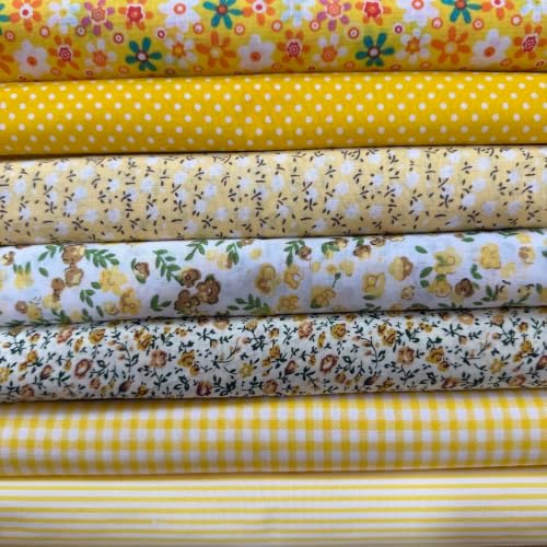 Cotton Fabric DIY Making Supplies Quilting Patchwork Fabric Fat Quarter Bundles DIY for Quilting Cotton Patchwork Cushions (Yellow, 20" x 20")