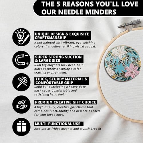 Magnetic Needle Minder Magnet Embroidery Accessories and Supplies Embroidery Needle Holder Cross Stitch Holder Needlework Supplies (Lily)