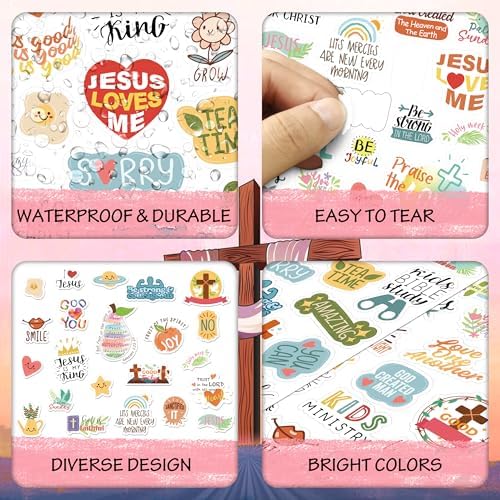 LINAYE 24 Sheets Christian Jesus Stickers for Kids Adults, Waterproof Adhesive Inspirational Jesus Faith Religious Bible Verse Stickers Bulk for Boys Girls Kids Version 2.0