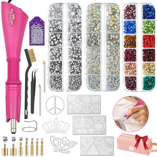 Hotfix Rhinestones Applicator DIY Kit with 4600 Crystals, 19 Pattern Design