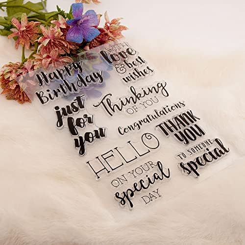 Large Greetings Blessing Words Thank You Happy Birthday Clear Stamps Transparent Silicone Stamp Album Cards Rubber Stamp for Card Making Decoration and DIY Scrapbooking