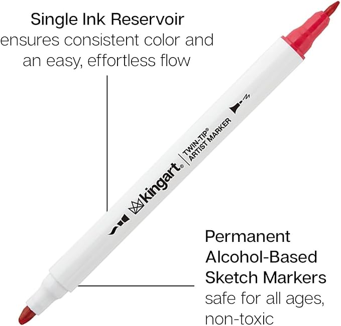 KINGART Studio Twin-Tip™ Permanent Alcohol-Based Sketch Markers, Storage/Travel Case, Set of 12 Unique Colors