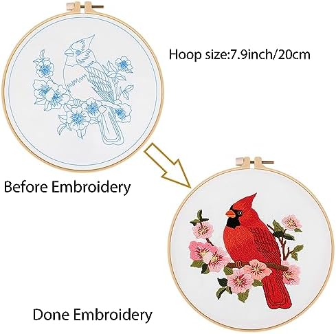 Louise Maelys Cardinal Embroidery Kits for Beginners with Flower Pattern