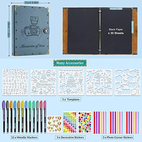 ZEEYUAN Leather Scrapbook Album 60 Pages Love Memory Photo Album 8.5x11 inch, Travelling Journal Scrap Book Family Scrapbook Scrapbooking Supplies Kits Gift for Couples Anniversary Wedding