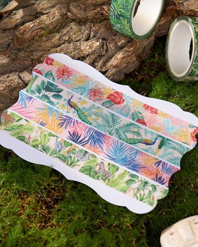 Plants Washi Tape Set in Painting Style 10 Rolls Tropical Rainforest Drawing Masking Animals Graphic Decorative Tapes for Arts, DIY Crafts, Journals, Planners, Scrapbook, Wrapping