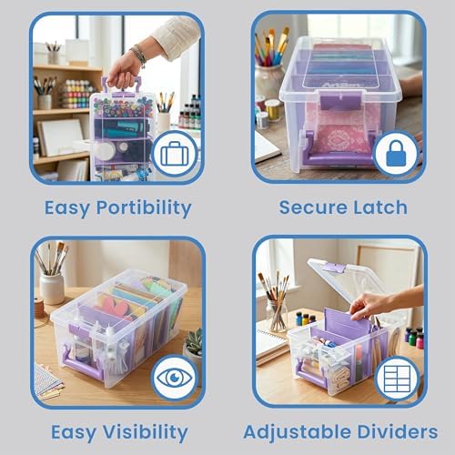ArtBin Semi Satchel Portable Craft Organizer with 3 Dividers - Clear Plastic Storage Case for Art & Craft Supplies