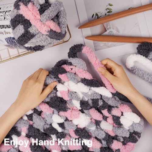 Chunky Yarn for Hand Knitting, #10 Chunky Blanket Chenille Yarn, Large Bulky Thick Jumbo Yarn, Super Chunky Knit Yarn for Crocheting, 8 Skein (8oz,20yds Each Skein), Tie Dye Pink&Grey&White