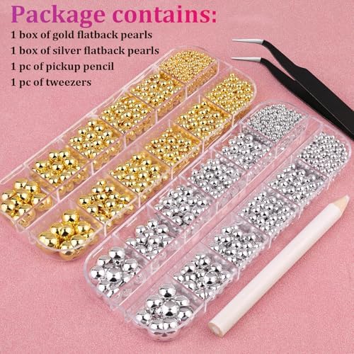 2 Boxes Flatback Nails Pearls for Nails Silver Gold Nail Charms
