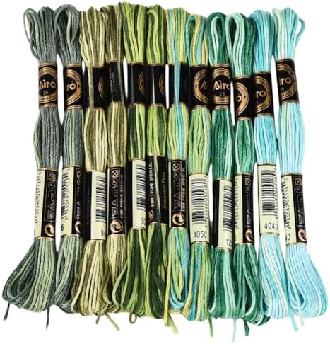 12 Skeins 105 Yards Green Embroidery Thread Variegated Cross Stitch Floss Bulk 6 Ply Polyester Yarn Colorful Friendship Bracelet String for Sewing Making Needlecraft Knitting Stitching DIY