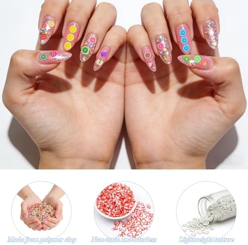 10000 pcs (20 Styles) Fruit Clay Slices, VEINARDYL Nail Art Slices Charms 3D Polymer Clay for DIY Crafts Resin Slime Making Cellphone Decoration
