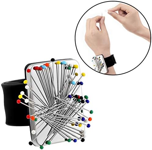 WILLBOND Magnetic Wrist Sewing Pincushion with 100 Pcs 1.5" Pins, Black