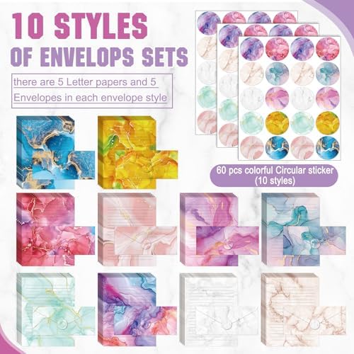 TaoBary 160 Pcs Marble Stationery Paper and Envelopes Set, 8.5 x 11''