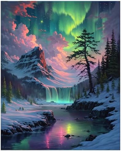 Lovepefe Snow Mountain Paint By Numbers Kit for Adults Beginner Waterfall Adult Paint By Number Kits On Canvas Mountain Oil Painting Kit for Adults Kits for Gift Home Wall Decor 16x20 Inch