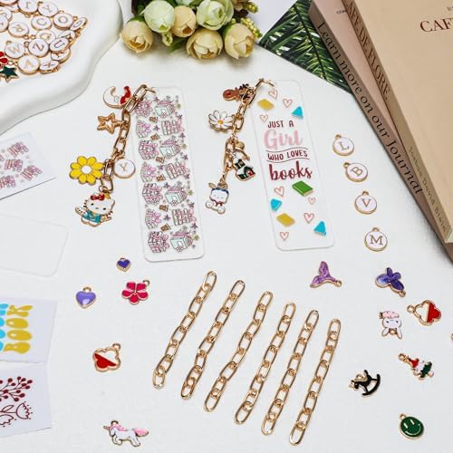 100 Pcs Book Acrylic Bookmark Blanks(2mm) Thicken 6 DIY Bookmark Making 8 Book UV DTF Sticker 20 Charms 6 Extender Chains and 60 Jump Ring Suitable for DIY Crafts Gifts