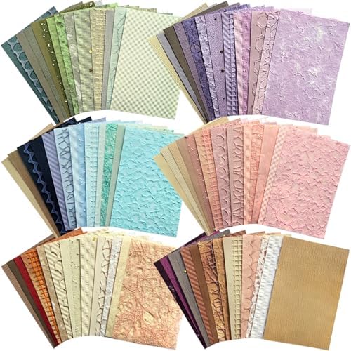 102 Sheets Textured Scrapbook Paper and Mesh Fabric Kit, 6 Pack Handmade Special Decorative Decoupage Paper for Scrapbooking Bullet Junk Journal Supplies Cards Crafts( 6 x 4 inches)