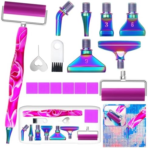 Huanlys Diamond Art Pens Tools Diamond Painting Accessories Kits with Screw Steel Rose Gold Metal Tip Nibs Placers Roller Tool Accessories (Purple Color)