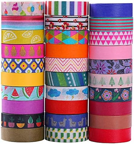 MPOPUUL Ninico 30 Rolls Washi Tape Set - 10mm Wide, Colorful Flower Style Design, Decorative Masking Tape for DIY Craft Scrapbooking Gift Wrapping