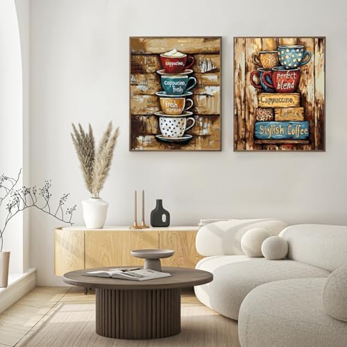 Possoco 2 Pack Paint by Numbers Kit for Adults Beginner, Colorful Coffee Cups Adult Paint by Number Kits on Canvas, DIY Acrylic Number Painting for Adults for Home Decor Gift 16x20 Inch