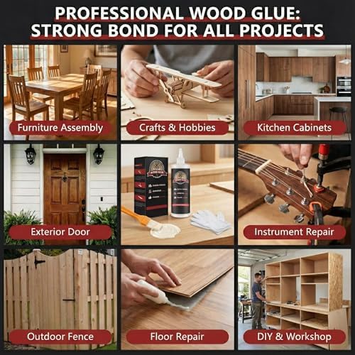 Wood Glue, Strongest Glue for Woodworking, Waterproof Clear Wood Glue for Furniture Heavy Duty, Interior & Exterior Glue for Craft, Furniture, Baseboard, Cabinet, Door