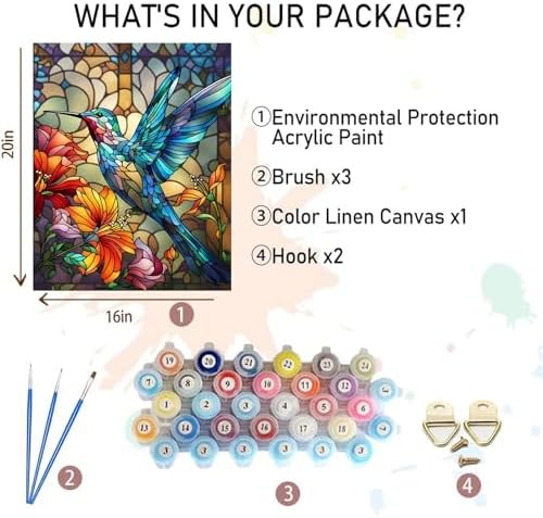 Hummingbird Paint by Numbers for Adults - Stained Glass Paint by Number