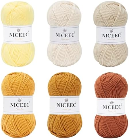 NICEEC 300g Soft Assorted Colors Yarn 100% Acrylic 870yds -Yellow Series