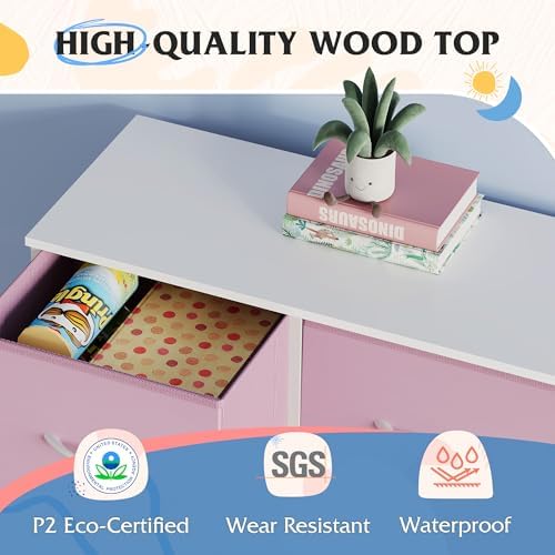 WLIVE 9 Drawer Dresser for Bedroom, Tall Chest of Drawers, A-Pink | 9 roomy fabric drawers, Tall storage design, Bedroom or closet use, Sturdy steel frame, Smooth wood tabletop