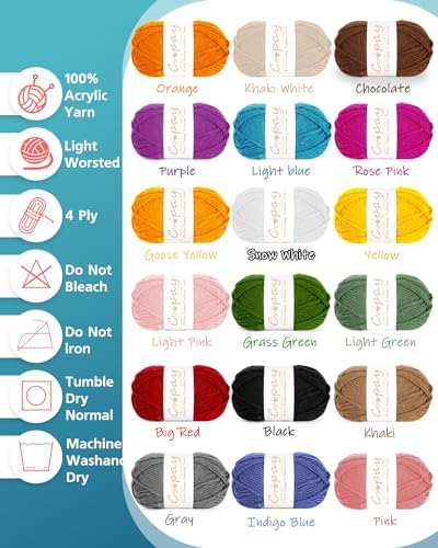 Coopay 18 Colors Crochet Yarn Kit with Hooks, Mini Acrylic Yarn Set