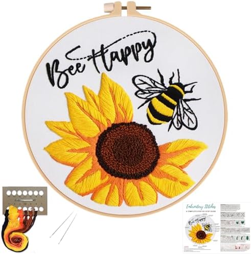 Louise Maelys Sunflower Bee Embroidery Kit for Beginners Gift DIY Set