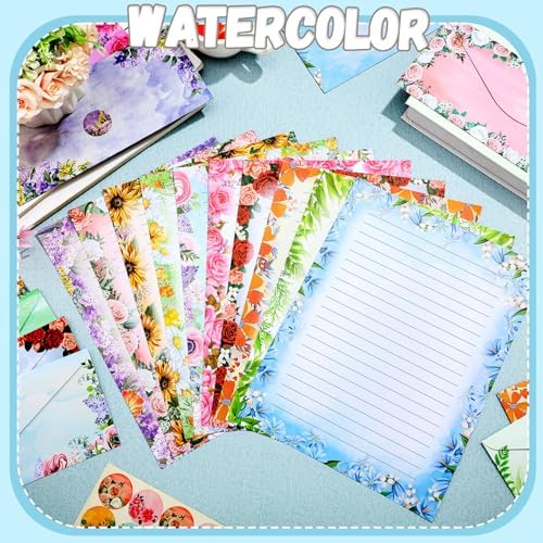 TaoBary 160 Pcs Flower Stationery Paper and Envelopes Set, 8.5 x 11''
