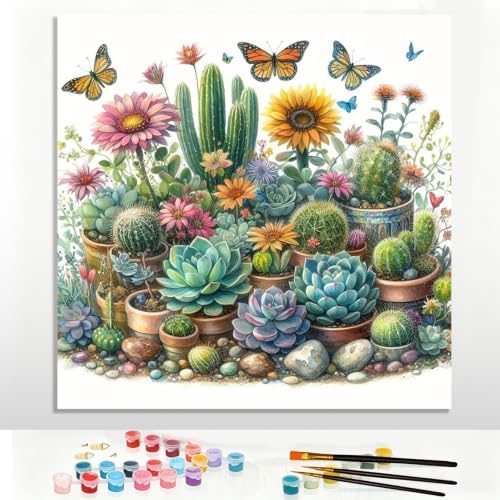 Pxzcrypha Succulent Paint by Numbers Kit for Adults Beginner 16x16inch