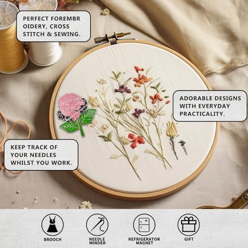 Magnetic Needle Minder Magnet Embroidery Accessories and Supplies Embroidery Needle Holder Cross Stitch Holder Needlework Supplies (Pink Hydrangea)